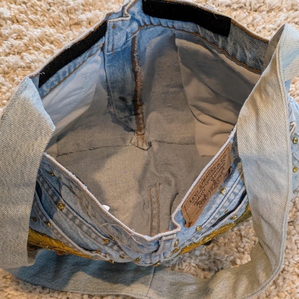 Repurposed Levi Jeans Denim Crossbody/Shoulder Bag Sunflowers - Picture 8 of 8